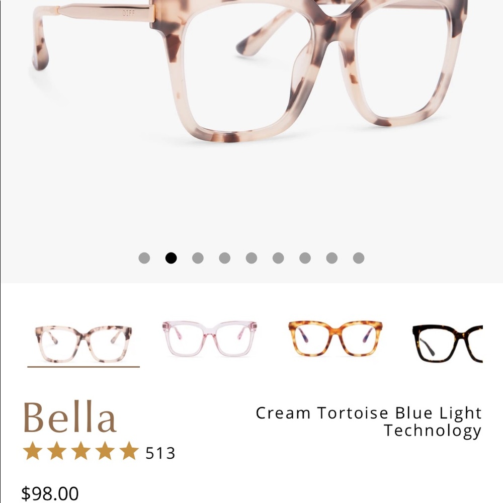 NWOT Blue light Diff eyewear, Bella.